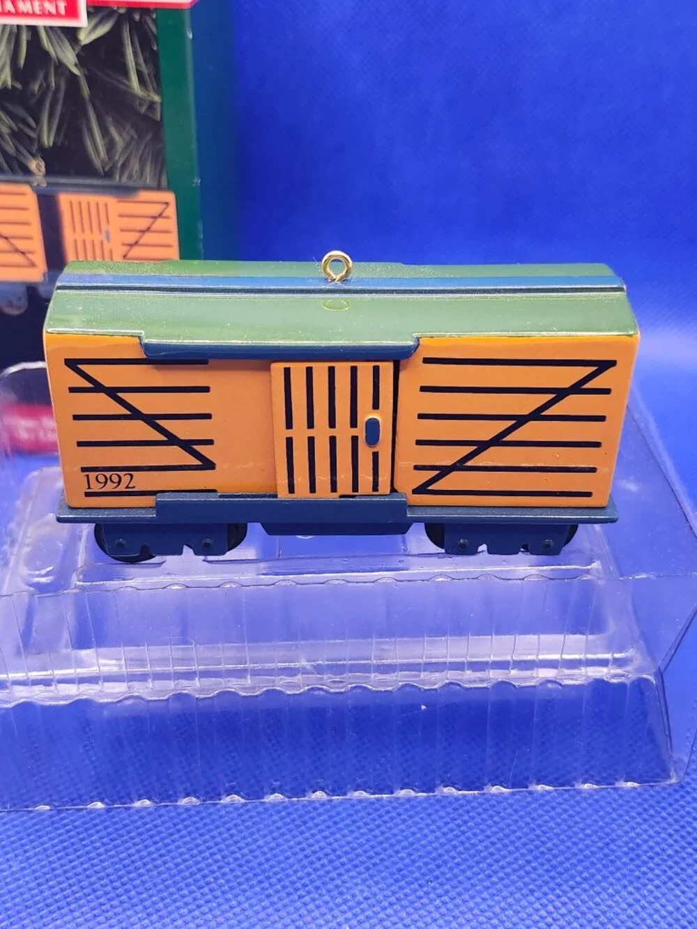 Vintage Hallmark Christmas Santa Ornaments features two Train Cars 1992 #3/#4